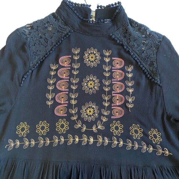 XHILARATION Embroidered Lace Long Sleeve Black Boho Midi Goth Dress XL EUC - Picture 4 of 15